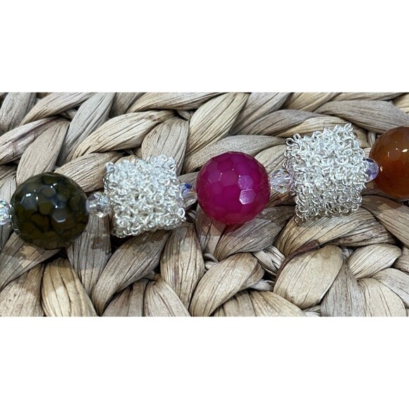 Artisan Vintage Stone & Swarovski Crystal Abstract Box Beaded Bracelet OOFAK - Picture 3 of 8